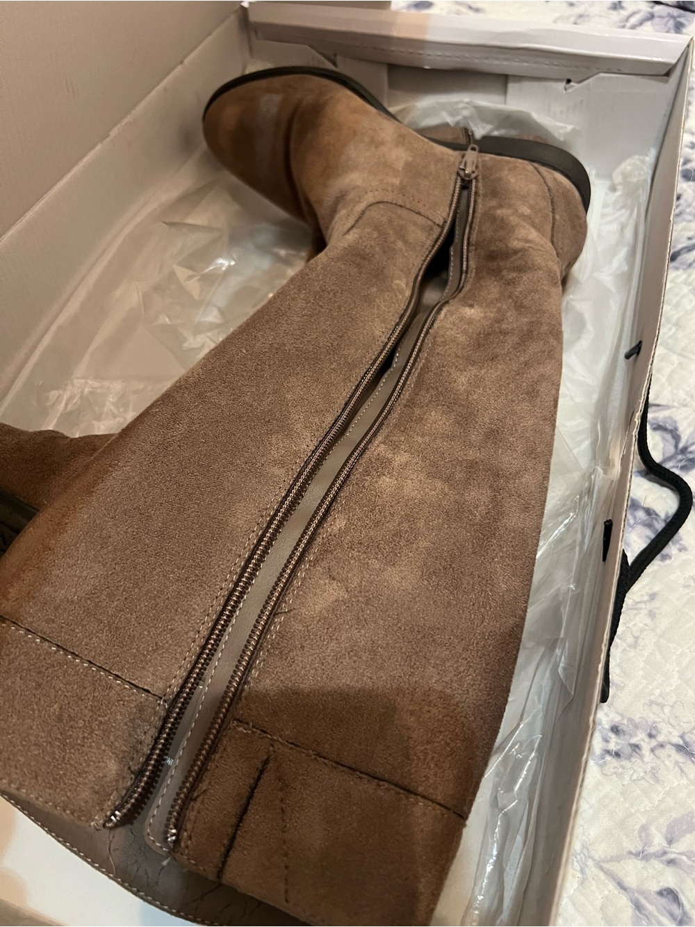 Brown Suede Long Zip Boot